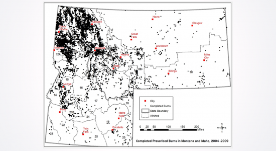 map of completed prescribed burns in ontana and idaho 2004-2009