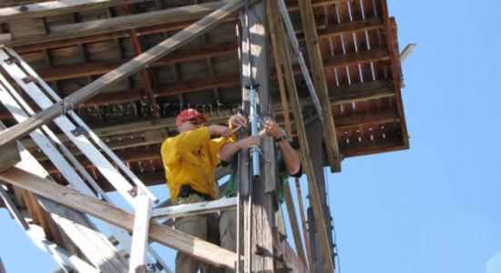 installing network equipment on fire tower